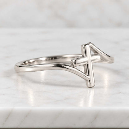 14K Solid Gold Diamond Cross Ring / Round Diamonds / Minimalist Faith Jewelry / Religious Ring / Gift for Her
