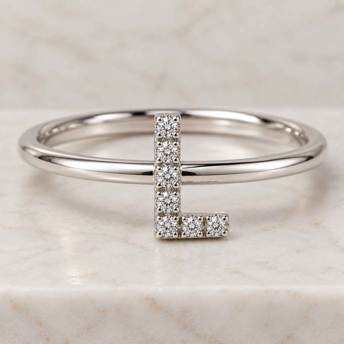 14k solid gold diamond initial cuff ring: personalized letter ring
