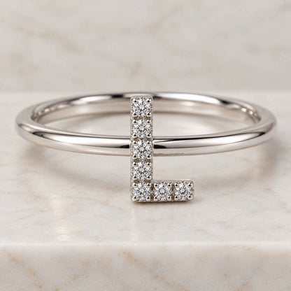 14K Solid Gold Diamond Initial Cuff Ring: Personalized Letter Ring
