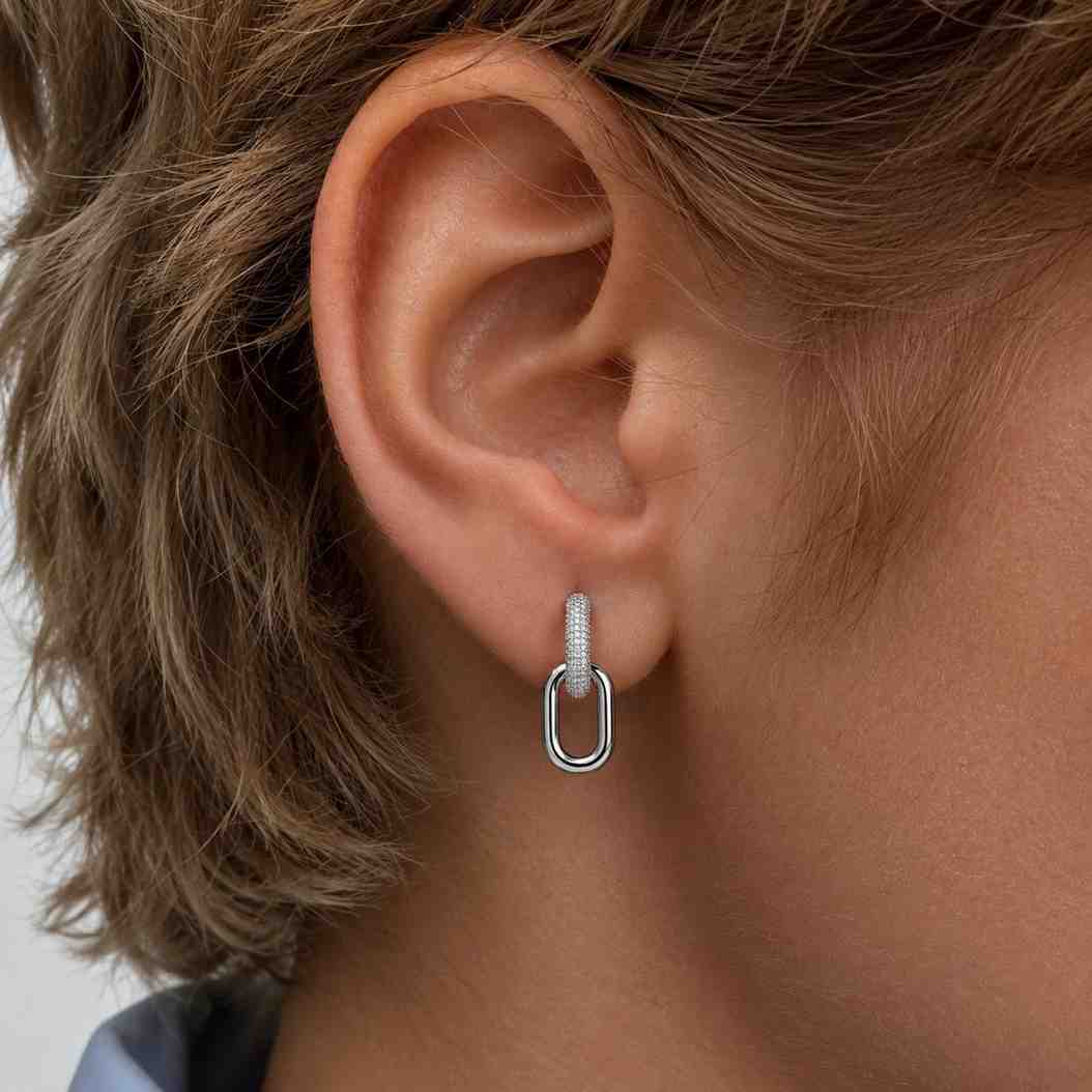 14k solid gold diamond paperclip hoop earrings