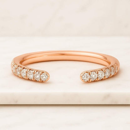 14K Solid Gold Diamond Wedding Band, Stackable Minimal Gold Ring, Lab Diamond Stacking Band