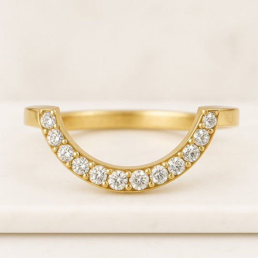 14K Solid Gold Dome Wedding Ring for Women Pavé Diamond CZ Eternity Band