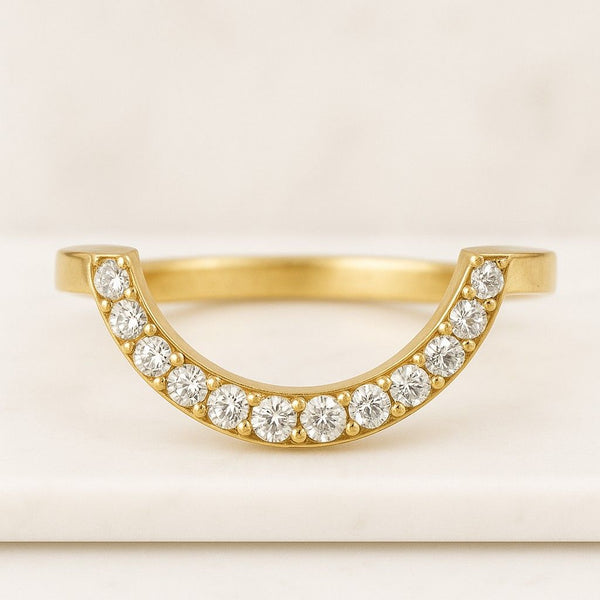 14K Solid Gold Dome Wedding Ring for Women Pavé Diamond CZ Eternity Band