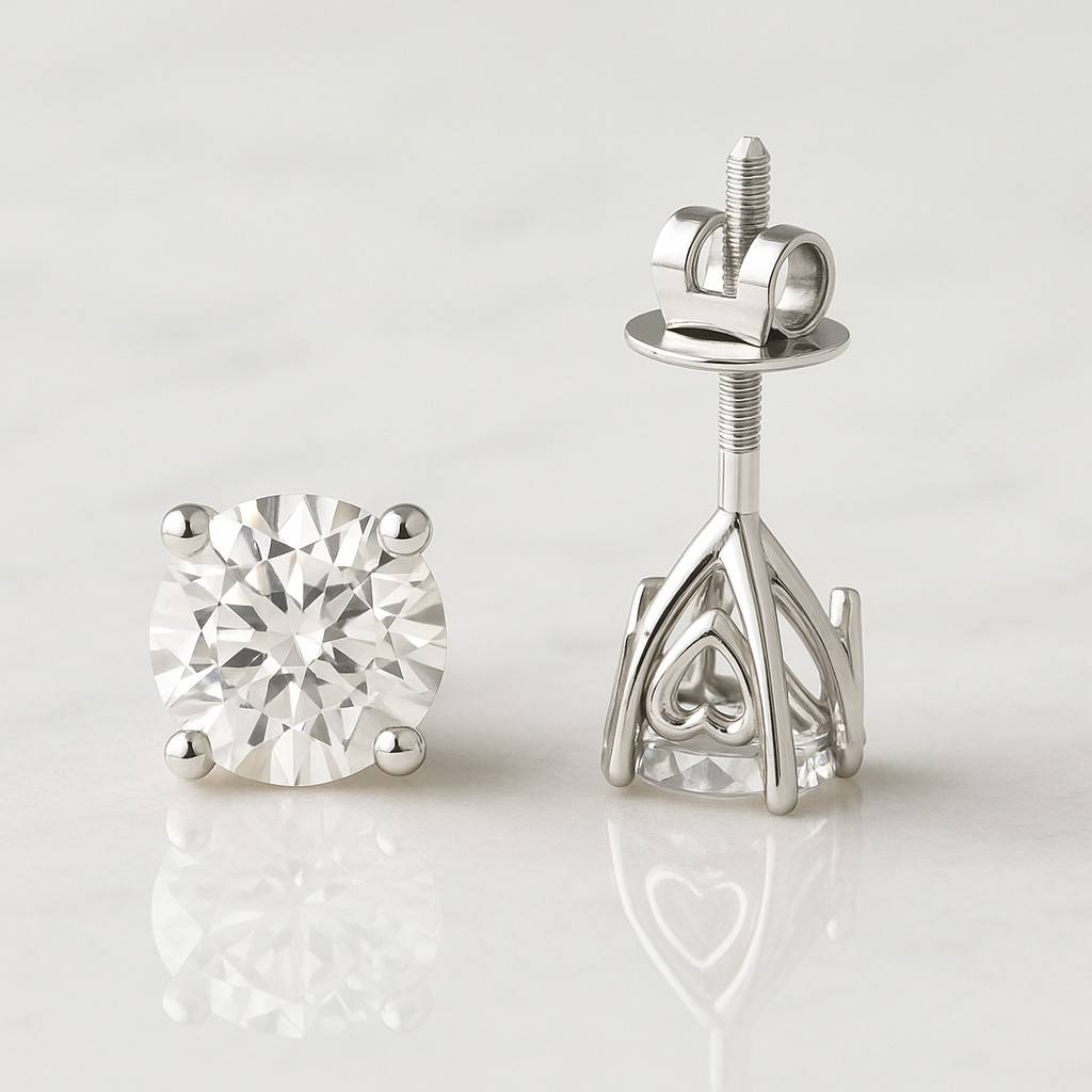 14K Solid Gold Earrings For Women, Classic Diamond Earrings