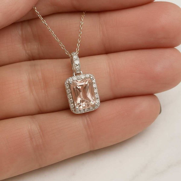 14K Solid Gold Emerald Cut Moissanite Pendant Necklace for
