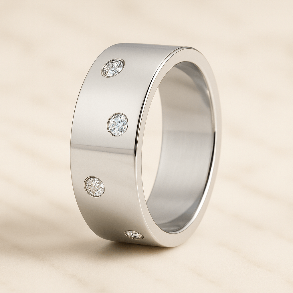 14K Solid Gold Engagement Band  Hand Made Diamond Anniversary Band