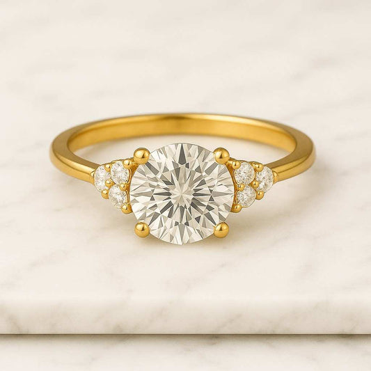 14K Solid Gold Engagement Ring Round Cut Moissanite Wedding Ring Four Prong Set Ring Anniversary Gift for Women