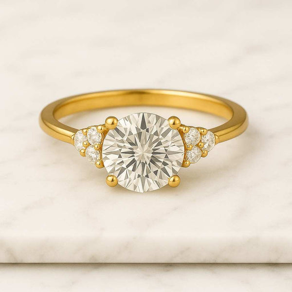 14K Solid Gold Engagement Ring Round Cut Moissanite Wedding Ring Four Prong Set Ring Anniversary Gift for Women