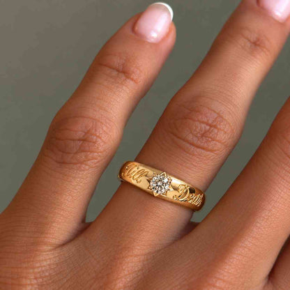14K Solid Gold Engrave Name Band Ring, Personalized Actual Handwriting Ring Band, Custom Coordinate Ring or Roman Numeral Promise Band Gift
