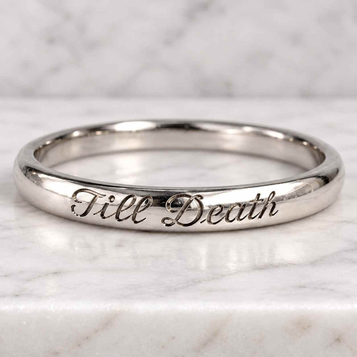 14K Solid Gold Engraved Until Death Do Us Part Band Gothic Wedding Band Promise Ring Gift for Her