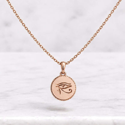 14K Solid Gold Eye of Horus Necklace: Ancient Egyptian Protection Symbol, 925 Sterling Silver
