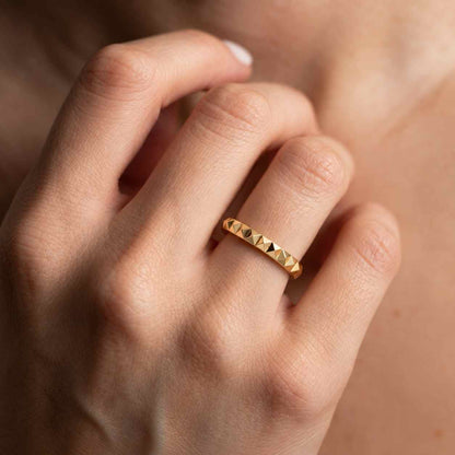14K Solid Gold Geometric Wedding Band | Faceted Wedding Ring | Modern Gold Wedding Band | Unique Gold Ring for Women | Handmade Jewelry

