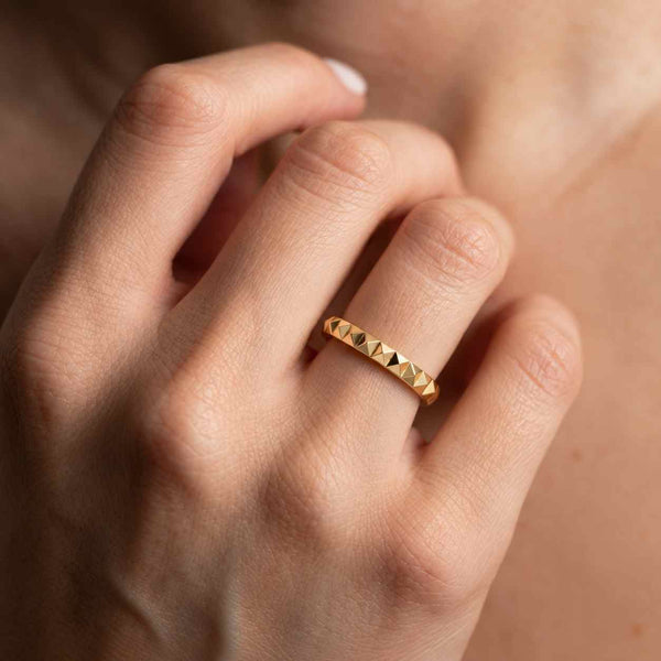 14K Solid Gold Geometric Wedding Band | Faceted Wedding Ring | Modern Gold Wedding Band | Unique Gold Ring for Women | Handmade Jewelry
