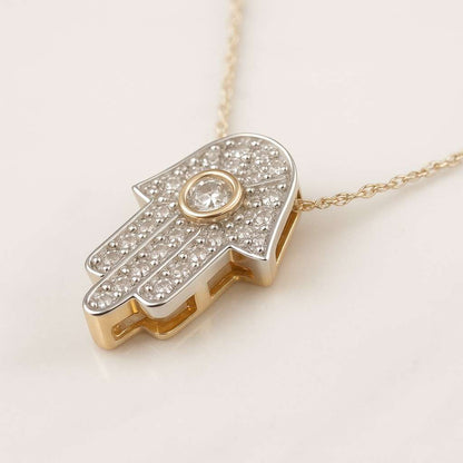 14K Solid Gold Hamsa Hand Necklace with Blue Evil Eye Stone Protection Pendants For DIY Jewelry Making Supplies Necklaces Bracelets Earrings