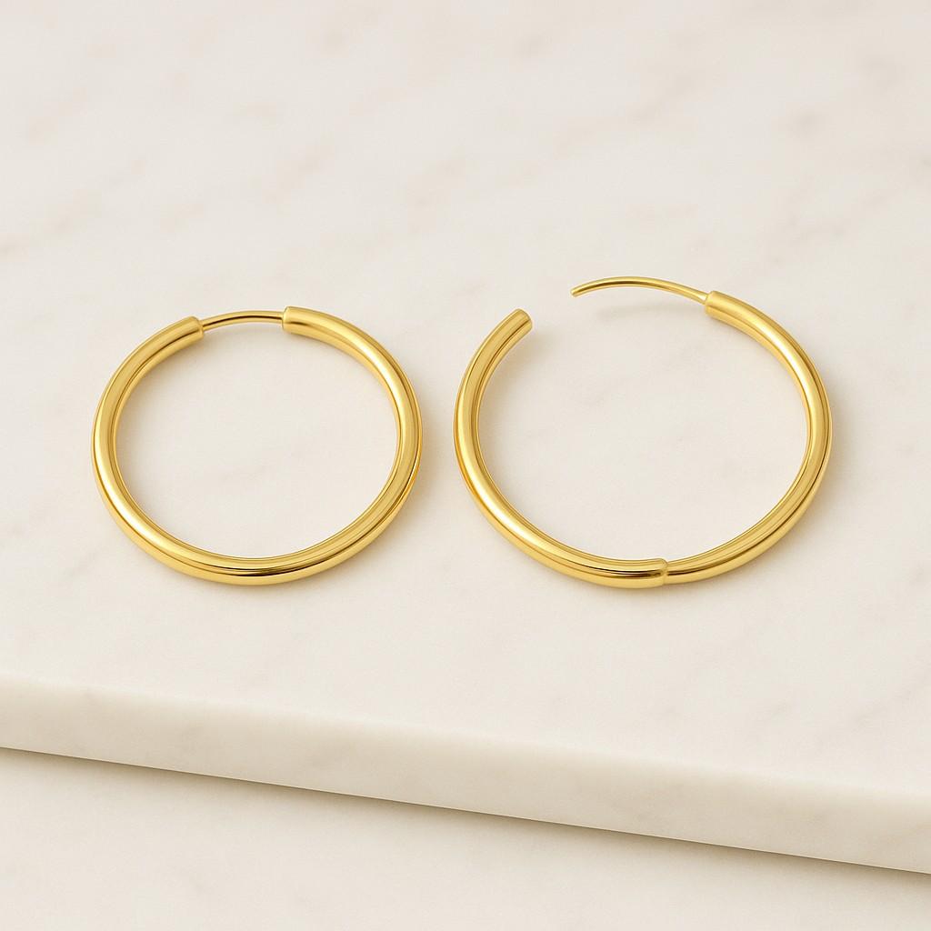 14K Solid Gold Hinged Clicker Hoop Huggie hoop