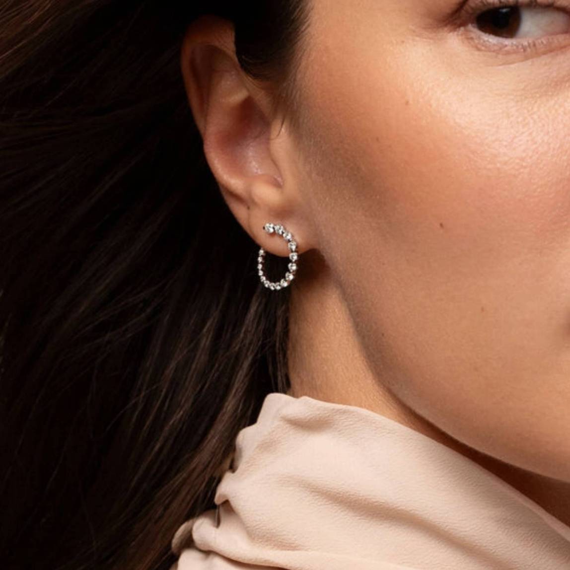 14K Solid Gold Hoops, Genuine Diamond Hoops- Gold Hoop Earrings, 14k Gold Lab Grown Diamond Hoop Earrings for Womens