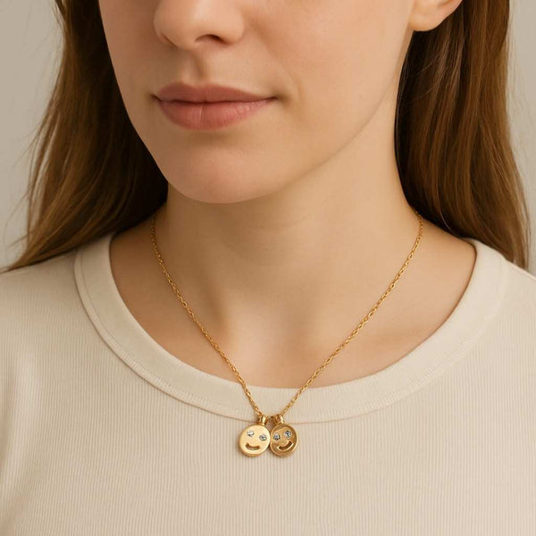 14K Solid Gold Initial Charm Pendant with Natural White Diamonds