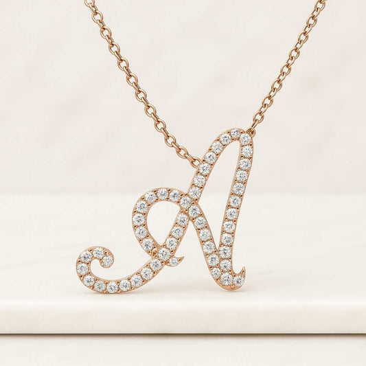 14K Solid Gold Initial Charm Pendant with Natural White Diamonds Dainty Personalized Letter Jewelry Gift for Women