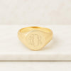18K Gold Claire Signet Real Gold Engraved Ring for Women
