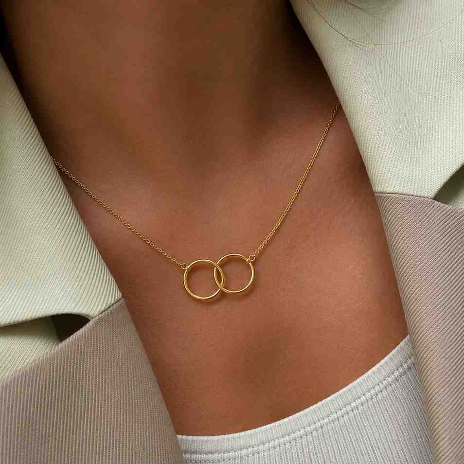 14K Solid Gold Interlocking Circle Necklace: Delicate Infinity Pendant Necklace for Women
