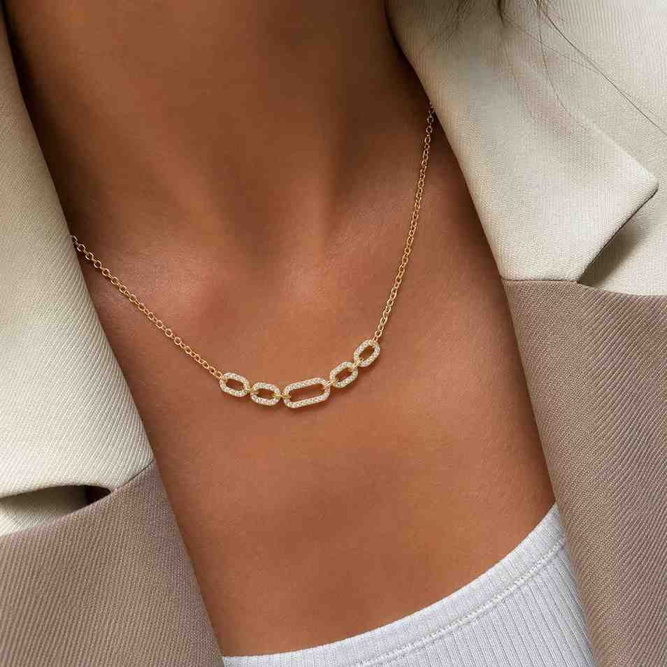 14K Solid Gold Interlocking Necklace, Double Link Pendant, Minimalist Chain, Simple Everyday Wear Necklace, Handmade jewellery Gift for Her