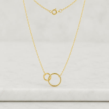 14K Solid Gold Intertwined Circles Necklace For Women, Interlocking Double Rings Gold Necklace,
