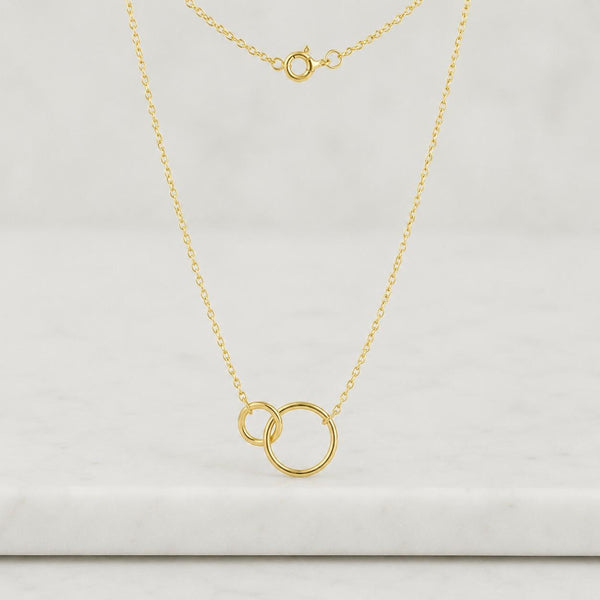 14K Solid Gold Intertwined Circles Necklace For Women, Interlocking Double Rings Gold Necklace,
