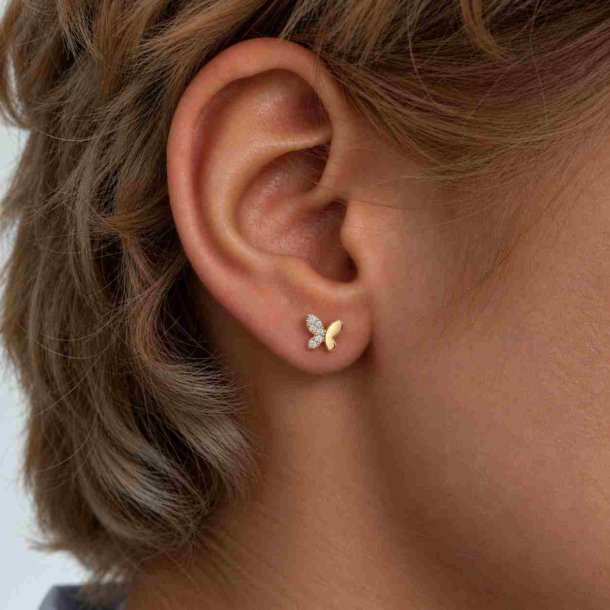 14k solid gold lab diamond butterfly conch flat back stud earring
