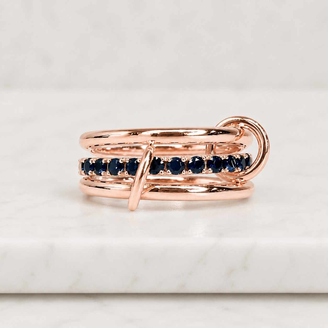 14K Solid Gold Linked Ring  Multi Band Statement Eternity Ring Yellow White Gold Trio Ring  Custom Real Gold Interlocking Rings


