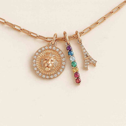 14K Solid Gold Lion Medallion Necklace Regal Leo Zodiac Pendant