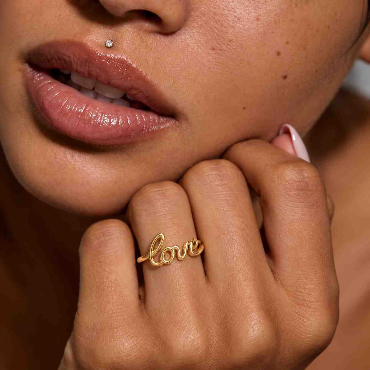 14K Solid Gold Love Ring, Script love ring, Dainty Ring, Stackable Ring, Valentine's Day Gift, Gift For Girlfriend, Birthday Gift
