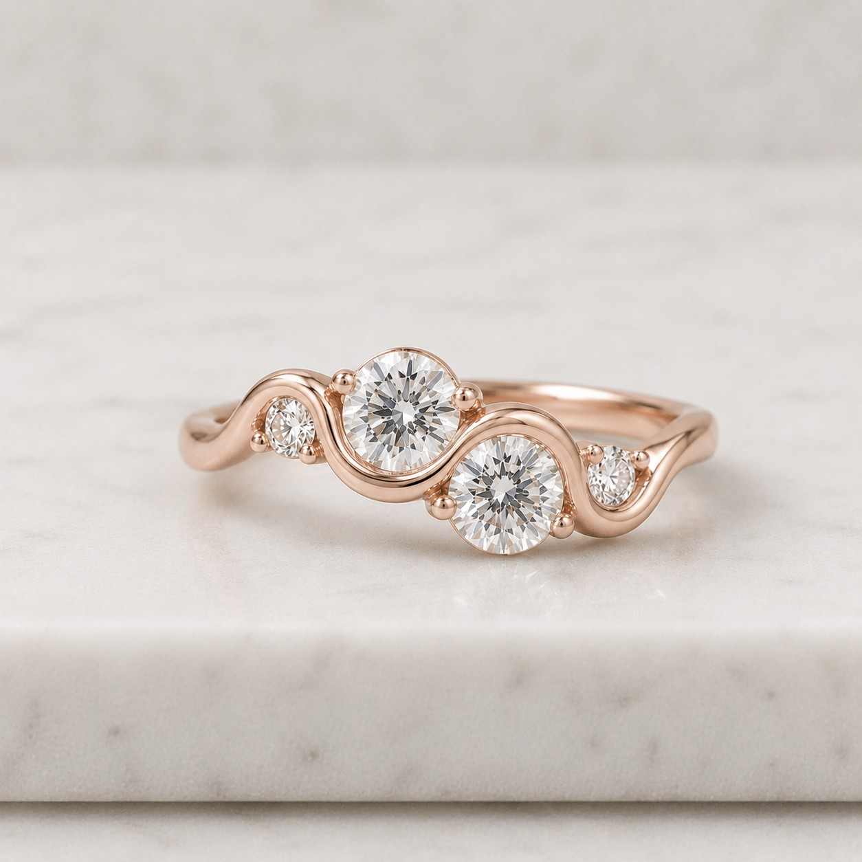 14k solid gold marquise cluster ring / jagged marquise wedding band / unique scalloped stacking ring / art deco lab-grown diamond band
