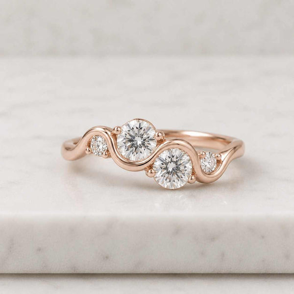 14K Solid Gold Marquise Cluster Ring / Jagged Marquise Wedding Band / Unique Scalloped Stacking Ring / Art Deco Lab-Grown Diamond Band
