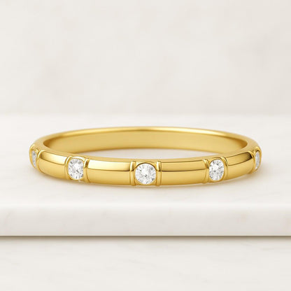14K Solid Gold Minimalist Stacking Ring Blue Diamond Ring