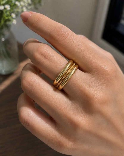 14K Solid Gold Multi-Line Wedding Band 