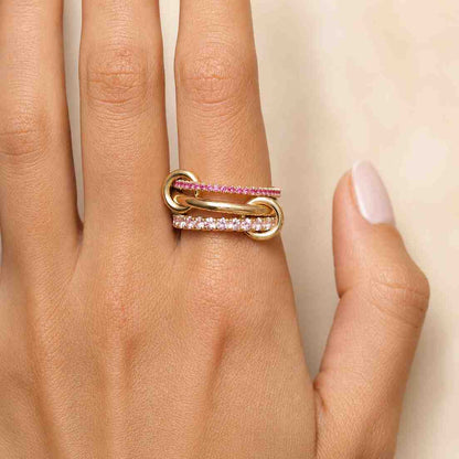 14K Solid Gold Multi-Link Ring: Chunky Ruby Connector Statement Ring