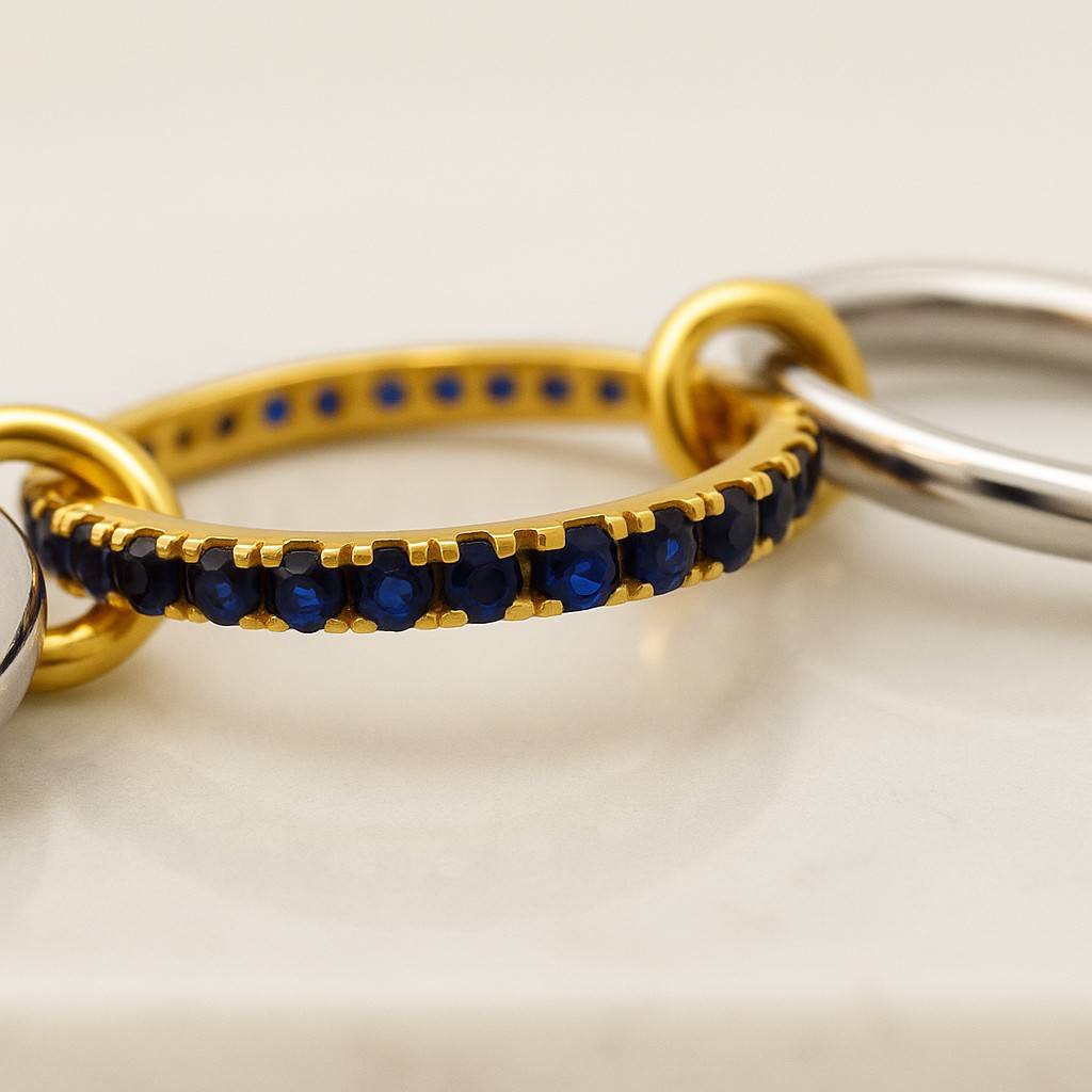 14K Solid Gold Multi Link Connected Ring