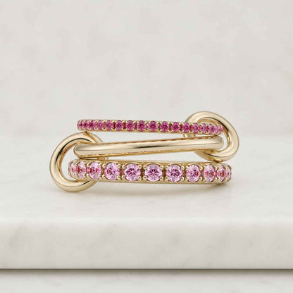 14K Solid Gold Multi Link Ring with Ruby Gemstones