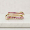 14K Solid Gold Multi Link Ring with Round Cut Ruby Gemstones