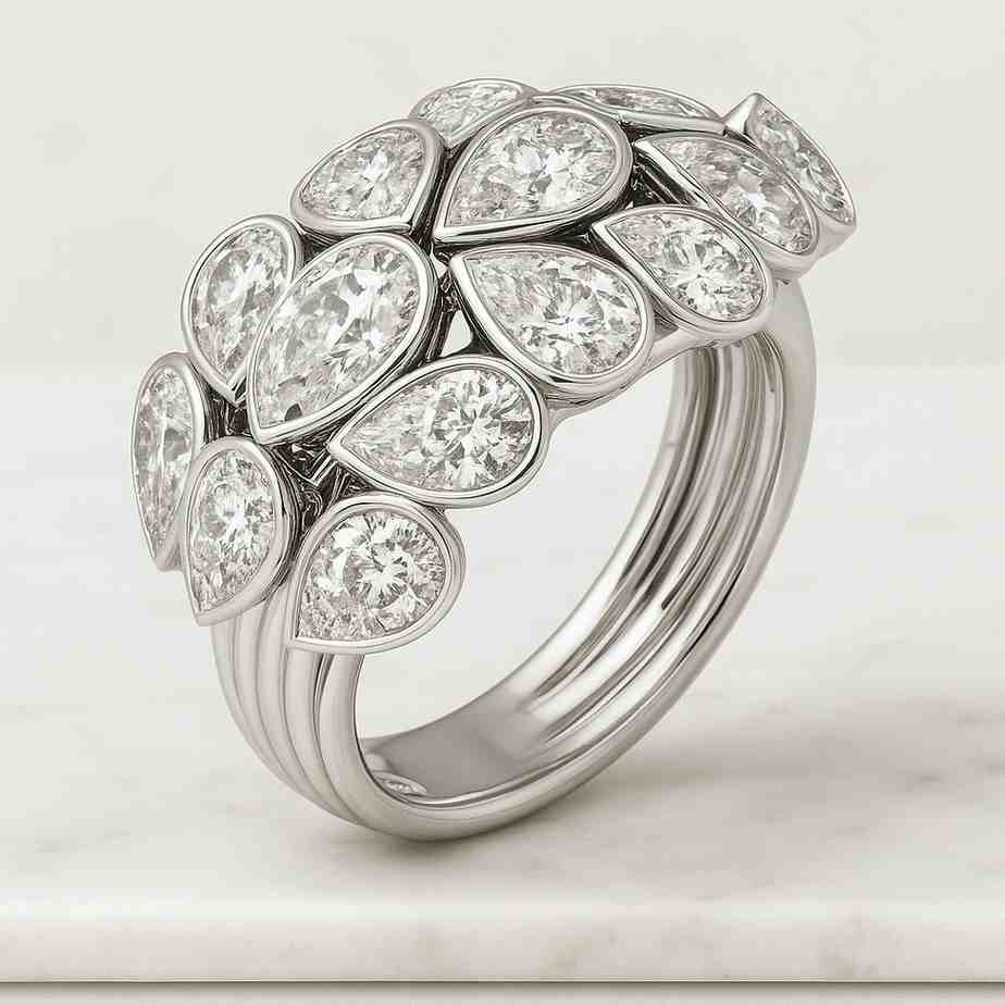 14K Solid Gold Nature Inspired Ring Pear Cut Lab Created Diamond Engagement Ring for Women