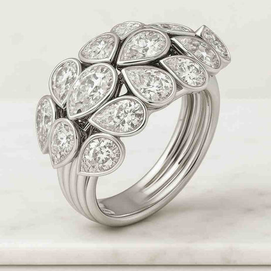 14K Solid Gold Nature Inspired Ring Pear Cut Lab Created Diamond Engagement Ring for Women