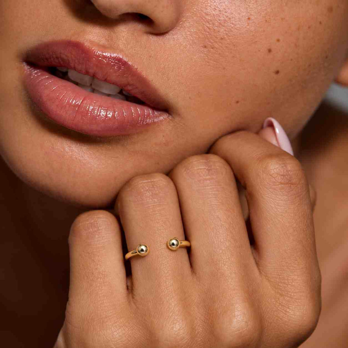 14k solid gold open cuff ball ring | minimalist stackable jewelry by tehrani jewelry
