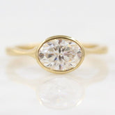 14K Solid Gold Oval Cut Bezel Set Diamond Ring