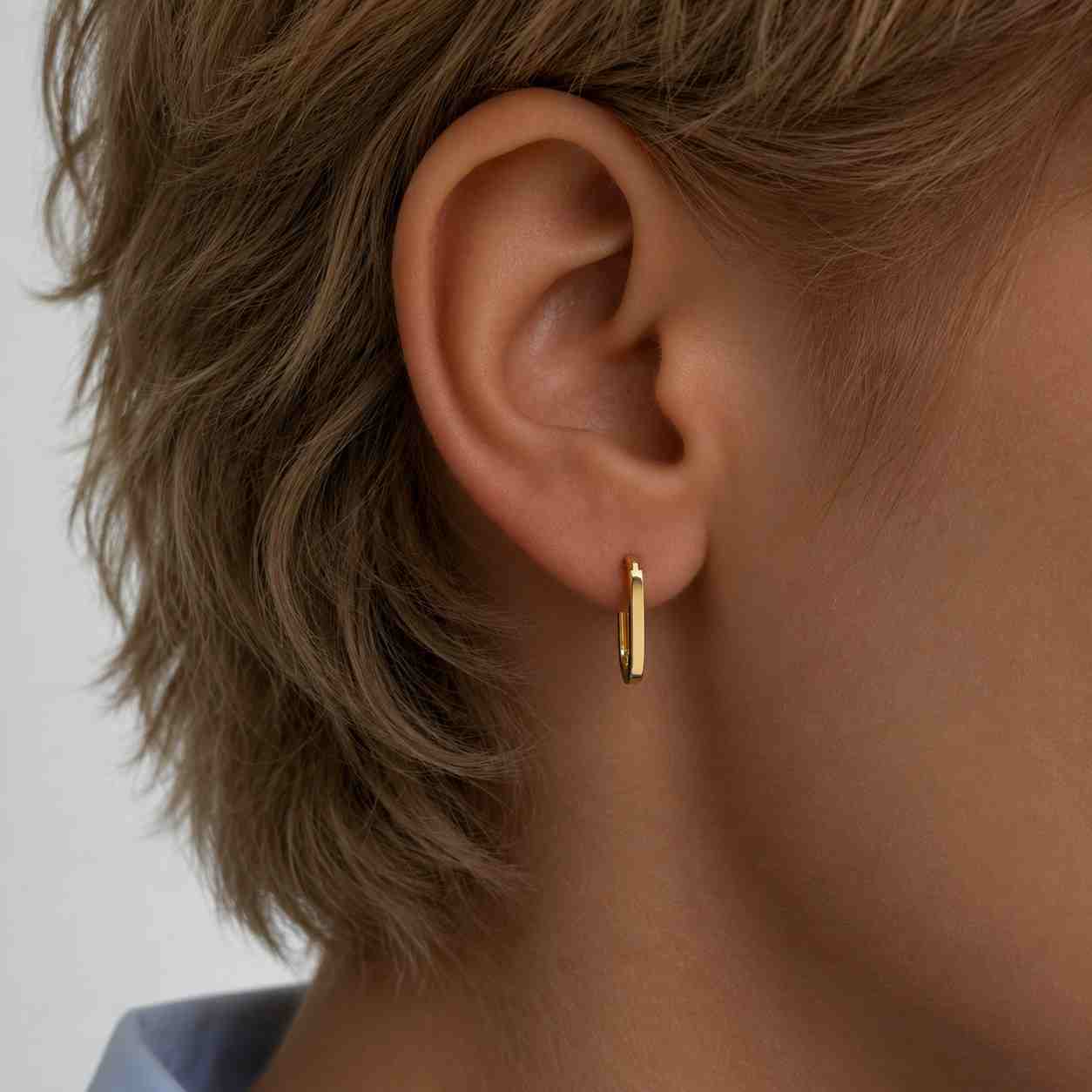 14K Solid Gold Oval Huggie Hoop Earrings, Slim Minimal Everyday Gold Hoops
