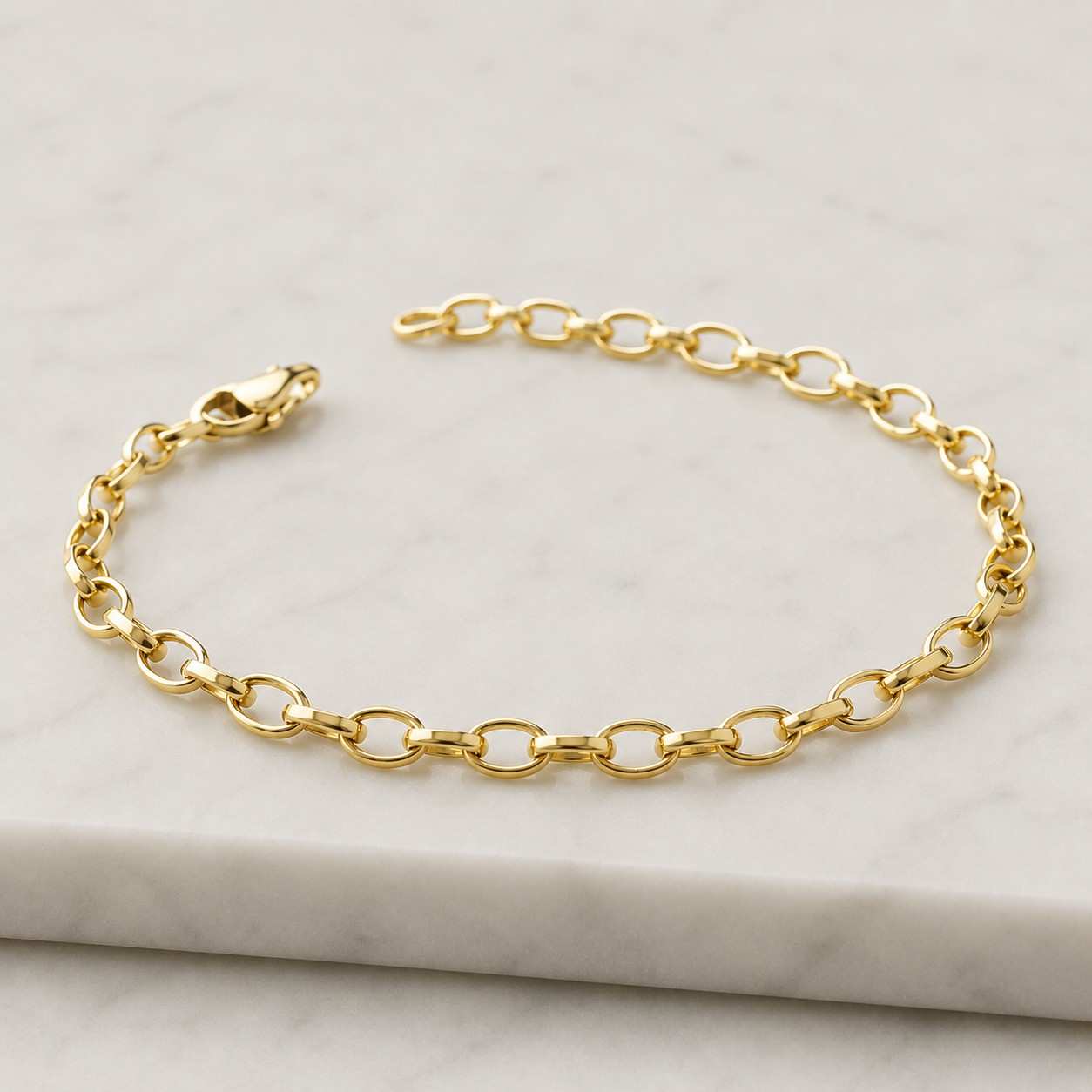 14k solid gold oval link bracelet, everyday luxury chain jewelry