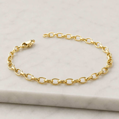 14K Solid Gold Oval Link Bracelet, Everyday Luxury Chain Jewelry