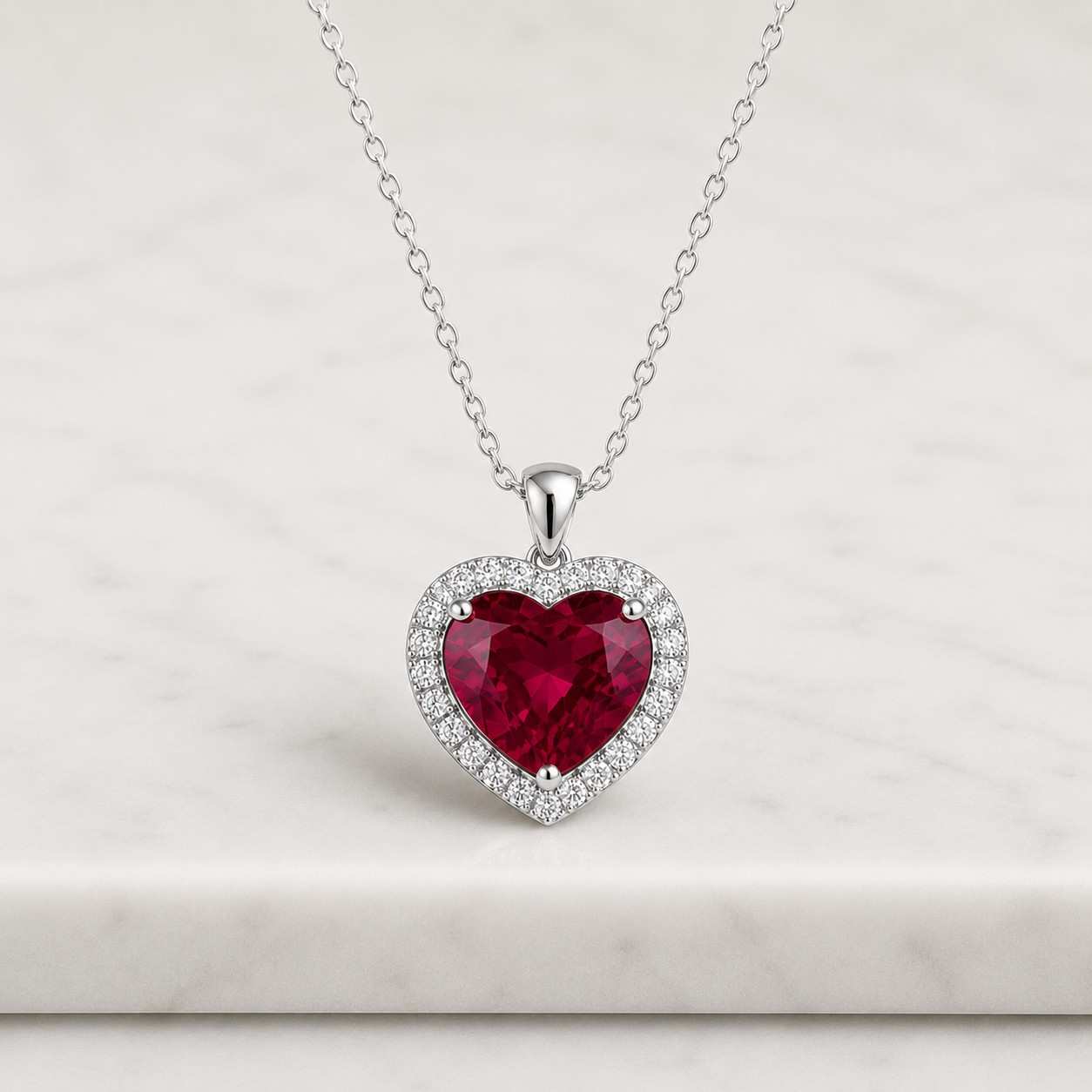 14k solid gold oval ruby necklace: minimalist diamond halo pendant 