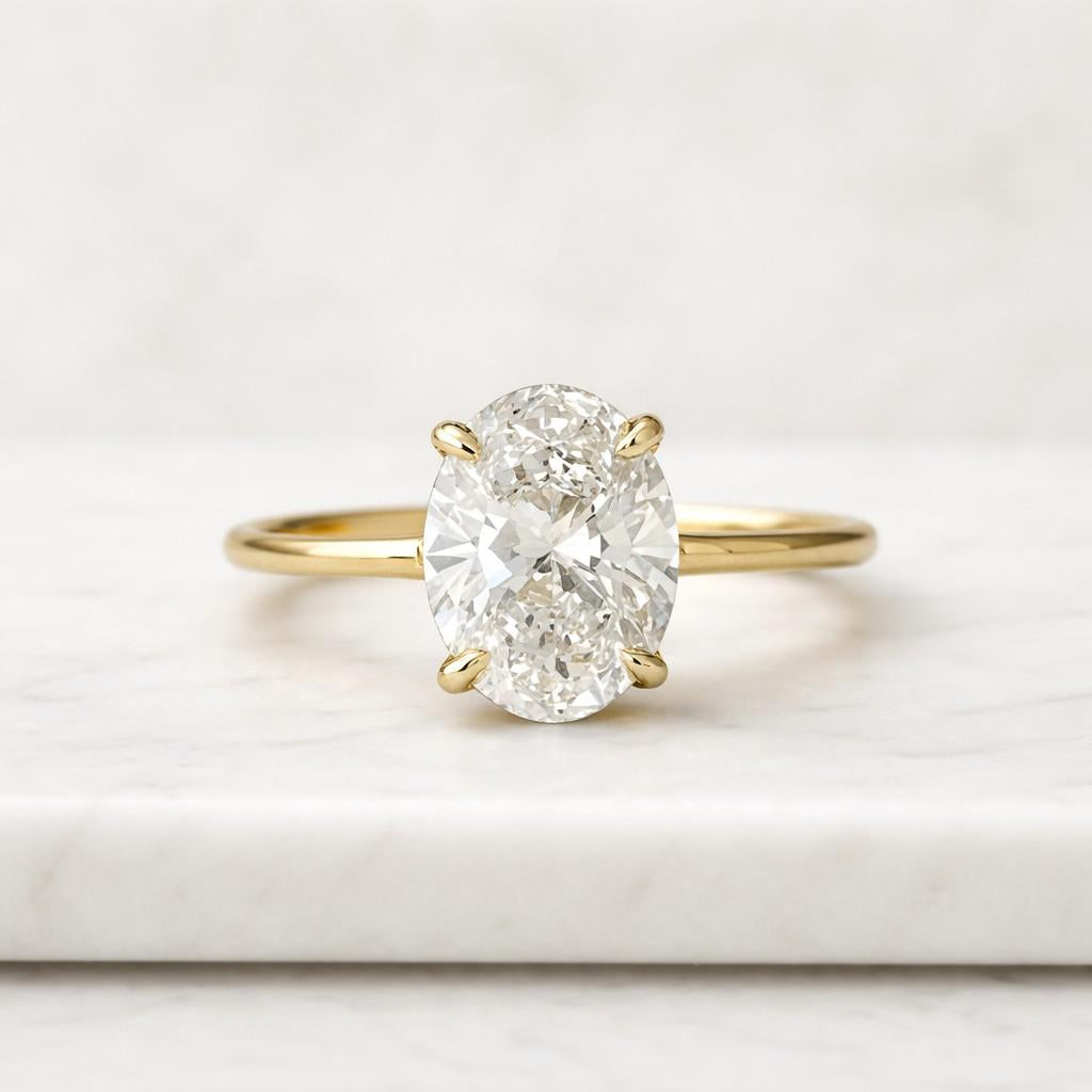 14k solid gold oval solitaire engagement ring