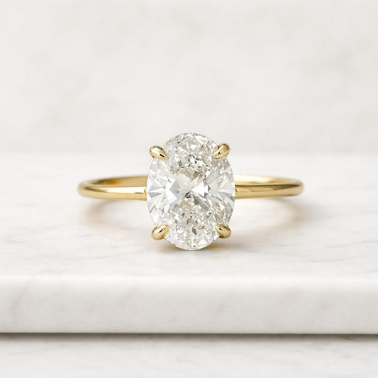 14K Solid Gold Oval Solitaire Engagement Ring