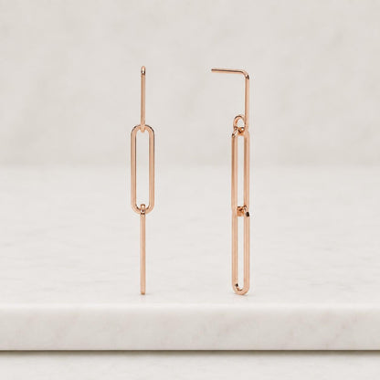14K Solid Gold Paperclip Chain Drop Earrings
